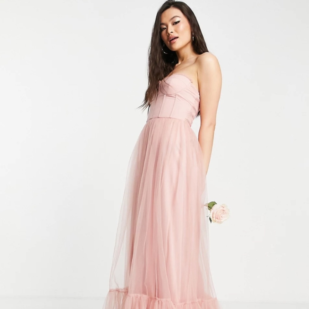 Lace & Beads Bridesmaid corset & tulle dress in pink